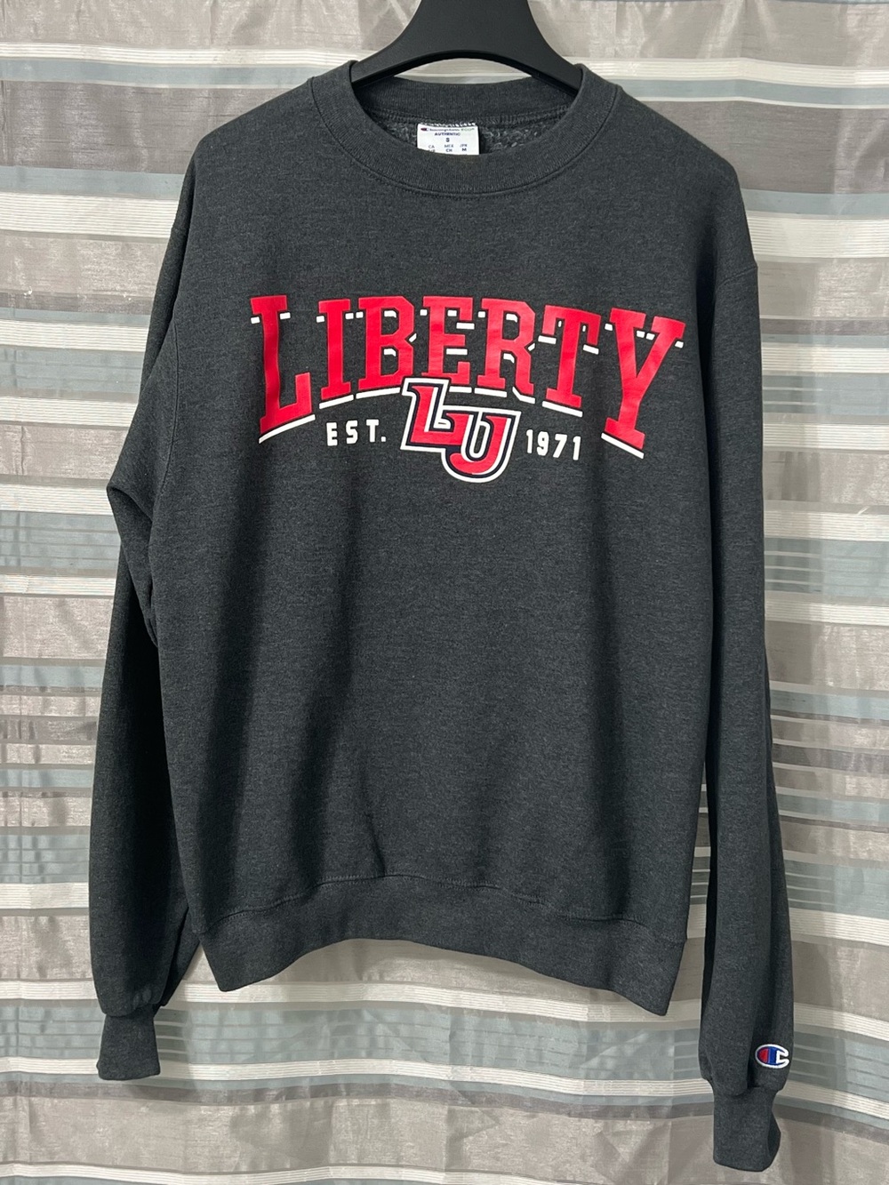 Champion Liberty University Charcoal Crewneck Sweatshirt - Red Logo